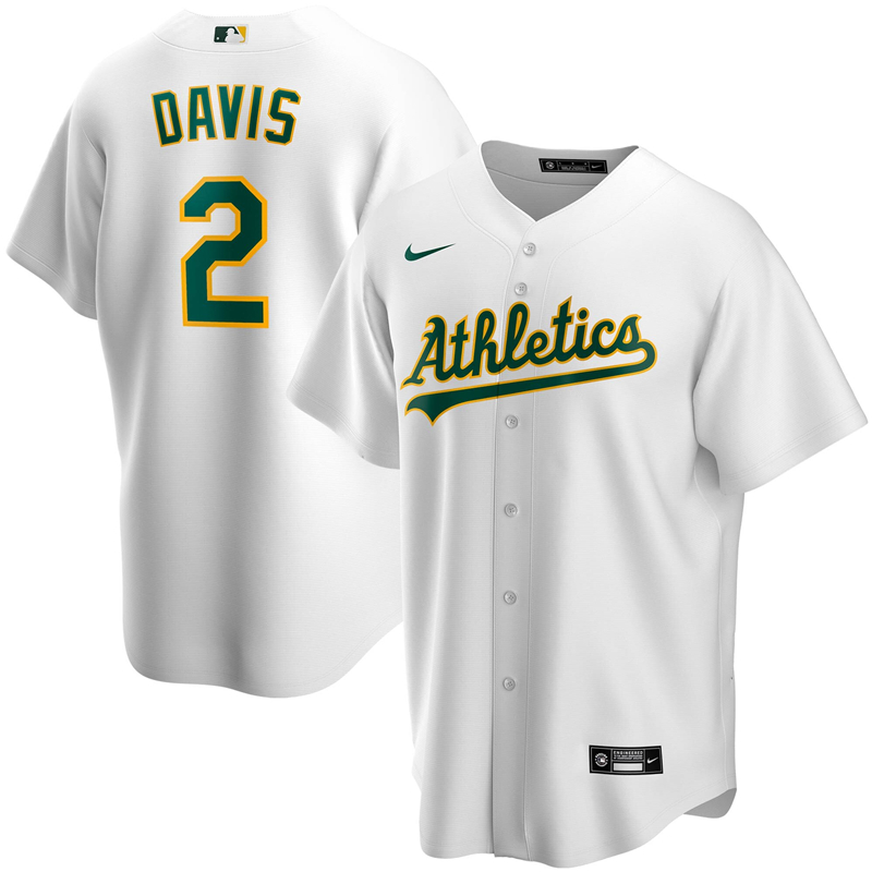 2020 MLB Men Oakland Athletics 2 Khris Davis Nike White Home 2020 Replica Player Jersey 1